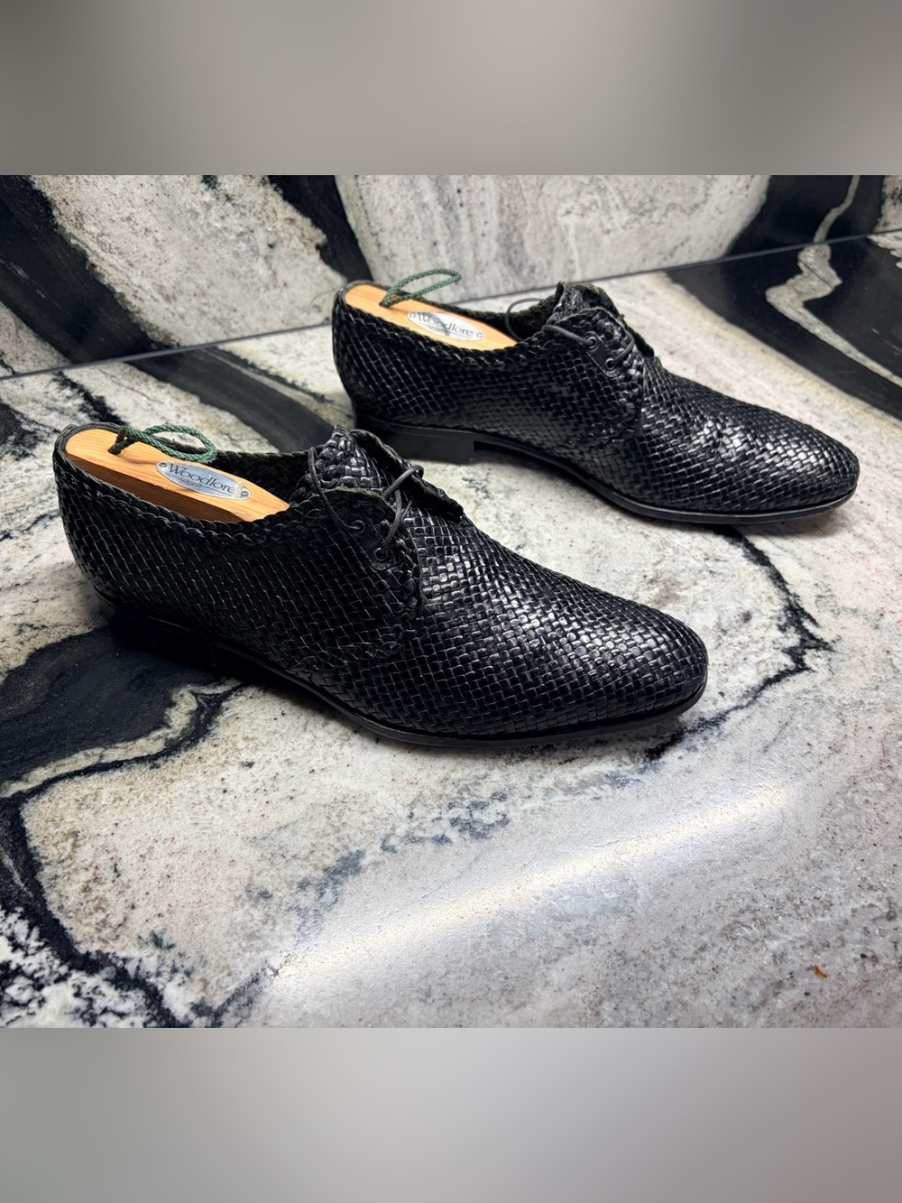 A. Testoni Black Label Woven Leather Oxfords Men’s UK 8 US 9 Made in Italy